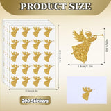 200Pcs Christmas Stickers Glitter Gold Angel Envelopes Seal Stickers Self-Adhesive Xmas Party Favor Sealing Labels For Holiday Business Wedding Invitations Greeting Cards Gifts Party Supplies