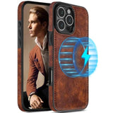 For Iphone 16 Pro Max Leather Case Compatible With Magsafe, Slim Luxury Pu Non-Slip Grip Rugged Bumper Shockproof Full Body Protective Cover Phone Cases For Iphone 16 Pro Max 6.9 Inch - Brown