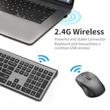 Keyboard And Mouse Wireless, Slim Full Size Keyboard With Calculator Button, Fn Lock, Silent Computer Mouse With Side Button, 2400 Dpi, 2.4G Usb Cordless Set For Laptop Pc Windows Mac -Gray