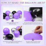 125Pcs Purple And Black Balloon Arch Kit With Purple Black Metallic Silver Confetti Foil Balloons For Halloween Graduation Birthday Party Decorations