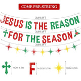 Jesus Is The Reason For The Season Banner Christmas Nativity Decoration Merry Christmas Celebrate Jesus' Birthday Party Decor Supplies