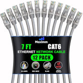 Maximm Cat 6 Ethernet Cable 7 Ft, (12-Pack) Cat6 Cable, LAN Cable, Internet Ca