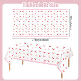 3Pcs Pink Bow Cherry Plastic Tablecloth, 54 X 108 Inch Waterproof Cherry Heart Party Table Cover, Coquette Cherry Birthday Decorations For Wedding, Baby Shower, Girls Birthday Party Supplies