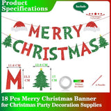 Glitter Red And Green Merry Christmas Banner - 18 Pcs Letter Shiny Sign For Xmas Party, Ceremonies, Holiday Decorations With Tree Hat