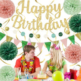 Sage Green Birthday Decorations, Banner, Pompoms, Swirls, Dots Garland, Pennant Flags