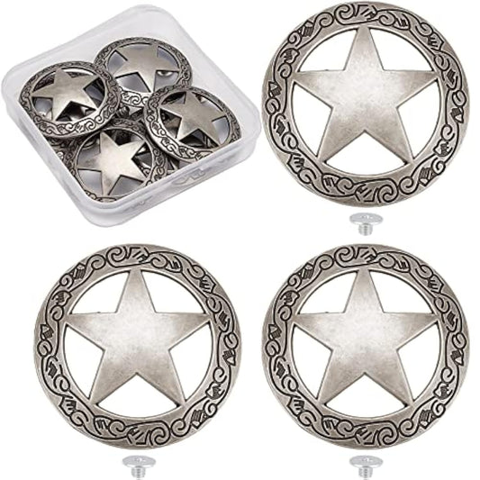 1 Box 6 Sets Screw Back Button Engraved Star Concho Hollow Out Decorat