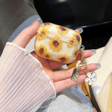 Compatible With Airpods Pro Clear Case,Cute Cartoon Flower Pattern Design With Floral Keychain, Soft Tpu Protective Shockproof Case For Airpod Pro For Girls Women-Yellow Sunflower