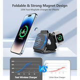 3 In 1 Charging Station For Apple Devices 20W Foldable Mag-Safe Charger For Travel Wireless Charger Pad For Iphone 16 15 14 13 12 Pro/Pro Max/Plus/Mini Airpods 2/3/Pro Iwatch Ultra/8/7/Se/6/5/4/3/2