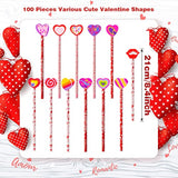 100 Pieces Valentines Cupids Arrow Rose Wood Pencils Wit Giant Love Heart Eraser Assortment Valentines Stationery Pencil For Valentines Party Favors