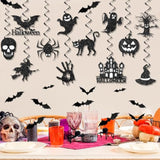 Glitter Black Happy Halloween Banner Hanging Decoration for Party Wall Home Office Decor
