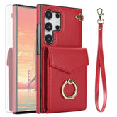 Phone Case For Samsung Galaxy S24 Ultra 5G Wallet Cover With Tempered Glass Screen Protector And Rfid Blocking Ring Card Holder Leather Cell Accessories S24Ultra 24S S 24 24Ultra Women Men Red