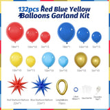 132Pcs Red Blue Yellow Balloons Arch Garland Kit With Long Balloons Foil Balloons For Carnival, Circus Theme Party Supplies, Baby Shower Birthday Decorations
