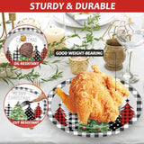 50Pcs Christmas Buffalo Plaid Tree Oval Paper Plates 11 Inch Black White Gingham Party Supplies Merry Christmas Disposable Dinnerware Plates Xmas Serving Tray For Holiday Party Supplies Decorations