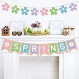 Spring Burlap Banner Set - Colorful Daisy Flower & Glitter 'Spring' Banner - 2 Pack - Party Decorations