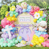 Easter Decorations Indoor Outdoor, 160Pcs Rainbow Pastel Eatser Balloons Arch Garland Kit With Cross Bunny Daisy Foil Balloons For Rabbit Theme Spring Decoration