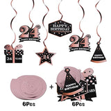 Happy 24Th Birthday Decorations - 12Pcs Birthday Black & Rose Gold Swirls Streamer Set,Cheers To 24 Years Old Bday Party Decorations Gift Sign.