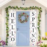 Hello Spring Porch Banner Sign Decorations Spring Door Front Door Decorative Hanging Floral Butterfly Banner Porch Decorations Outdoor For Home Office Holiday 70.8X11.8 Inch