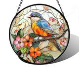 Stained Glass Window Hanging, Blue Bird Pink Flower Suncatcher Diamond Glass Panel Bird Sun Catchers Decor For Birthday For Women, Men, Wife, Aunt, And Mom 6.3 In