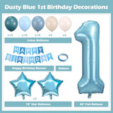 First Birthday Boy Decorations 40in Banner 1 Balloon Number Dusty Blue Balloons