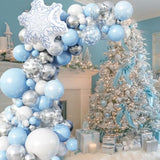Blue Snowflakes Balloon Arch Kit Pastel Blue Silver White Christmas Balloon Garland Kit with Snowflakes Foil Balloons Xmas Winter Snow Onederland Ice Theme New Year Holiday Party Decorations 110 Pcs