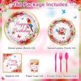168 Pcs Hawaiian Luau Birthday Party Decorations Tropical Birthday Plates And Napkins Disposable Serve 24 Parrot Tropical Tableware For Women Girls