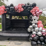 Halloween Balloon Arch Kit - Pink & Black Garland with Ghost and 18" Striped Foil Balloons