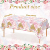 1 Pack Princess Tablecloth 54x108 Inch Pink Rose Castle for Birthday Party Decor