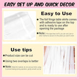 3 Pack Macaron White Foil Fringe Table Skirts Metallic Tinsel Streamers Garland Banner Backdrop For Table Decor, Parade Float, Birthday, Wedding, Halloween, Christmas Party Decorations(29X108 In)