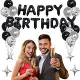 19Th Black Silver Birthday Party Decorations For Men Women, Happy 19 Birthday Party Supplies With Black Happy Birthday Banner, Silver Foil Stars, Happy Birthday Balloons For 19Th Birthday