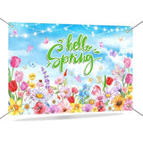Spring Backdrop Banner Floral Hello Spring Decorations Background Easter Flowers Blue Sky Photo Booth Props 70.8 X 43.3 Inch
