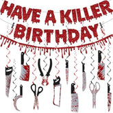 Have A Killer Birthday Decorations, Horror Themed Birthday Decorations Includes Have A Killer Banner And Knife Hanging Swirls, Blood Scary Halloween Party Decorations For Hallowween Decorations