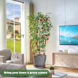 Artificial Bamboo Tree 6Ft Tall Fake Plants Faux Silk Plant, Faux Bamboo Plant For Home Office Indoor Outdoor Decor Artificial Trees With Tall Planter