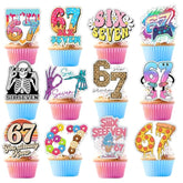 24Pcs Six Seven Cupcake Toppers, Funny 6 7 Party Decorations Funny Six Seven Birthday Cake Decorations For Donut Ice Cream Baseball Meme 6 7 Theme Party Supplies (24)