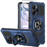 for BLU View Speed Ultra 5G Phone Case with Tempered Glass Screen Protector,Dual Layer Shockproof Protection Cover,with Ring Kickstand (Blue)