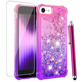 For Iphone Se Case 2022/2020, Iphone 8 Case, Iphone 7 Case With Screen Protector, Women Girls Cute Glitter Bling Floating Liquid Soft Tpu Silicone Shockproof Protective Phone Case -Pink/Purple