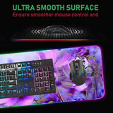 Rgb Gaming Mouse Pad And Coffee Coaster, Xxl Large Glowing Led Mousepad, Anti-Slip Rubber Base, Computer Keyboard Desk Mouse Mat 31.5 X 11.8 Inch - Purple Flowers And Butterfly