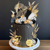 34Pcs Black Gold Cake Decorations Black Gold Balls Cake Toppers For Wedding Baby Shower Birthday Party Supplies