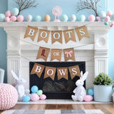 Boots or Bows Gender Reveal Banner — Burlap Baby Shower Party Decoration