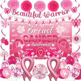 Pink Breast Cancer Awareness Decorations with Backdrop, Banner