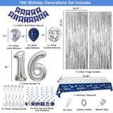 16Th Birthday Decorations For Boys Girls, Blue And Silver Happy 16Th Birthday Decorations Boy, Happy 16Th Birthday Banner Balloons Tablecover Fringe Curtains, 16 Years Old Bday Decor Party Supplies