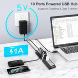 Powered Usb Hub 2.0, 10-Port Usb Hub Usb Extender Splitter (Support Smart Char