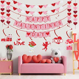 Valentines Day Decor - Valentines Decorations Set - No Diy Red Pink White Felt Heart Garland Banner Hanging Swirls For Valentine’S Wedding Anniversary Party Decor Supplies