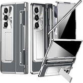 For Z Fold 7 Case With S Pen Holder & Stylus And Kickstand, Built-In Privacy Screen Protector Flat Hinge For Samsung Galaxy Z Fold 7 Case, Galaxy Fold7 Phone Cover With S Pen Slot - Clear Silver