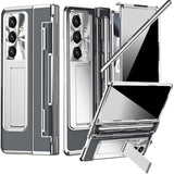 For Z Fold 7 Case With S Pen Holder & Stylus And Kickstand, Built-In Privacy Screen Protector Flat Hinge For Samsung Galaxy Z Fold 7 Case, Galaxy Fold7 Phone Cover With S Pen Slot - Clear Silver
