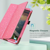 Case For Onn. 7 Inch Tablet Gen 4 Model:100135924 2024 Release Folio Pu Leather Stand Cover With Pencil Holder, Glitter Pink