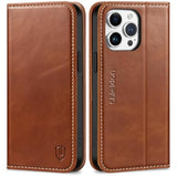 SHIELDON Case for iPhone 15 Pro Max 6.7", Genuine Leather Wallet Flip Magnetic Cover RFID Blocking Credit Card Holder Kickstand TPU Shockproof Case Compatible with iPhone 15 Pro Max 5G - Retro Brown