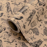 Kraft Animal Wrapping Paper Roll - Mini Roll - 17 Inch X 16.5 Feet - Vintage Funny Trash Friends Opossum Rat Crow Cat Skunk Mouse Design Perfect For Birthday, Party, Holiday