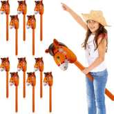 12 Pieces Inflatable Stick Horse Cute Horse Head Stick Blow Up Balloon Colorful Cowboy Cowgirl Party Decorations For Themed Birthday Party(Coffee Color)