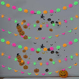 3PCS Halloween Neon Banner Glow in Dark Pumpkin Bats Spiders Hanging Garland