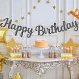 Black Glitter Happy Birthday Banner: Pre-Strung Party Garland